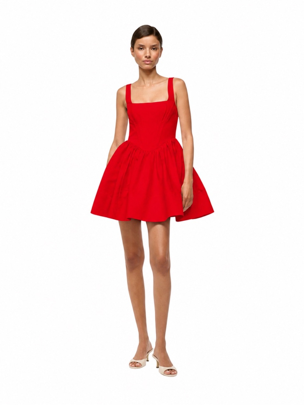 STAUD Landscape Poinsettia Red Corset Fit & Flare Mini Dress Size 14 NWT - Picture 3 of 9